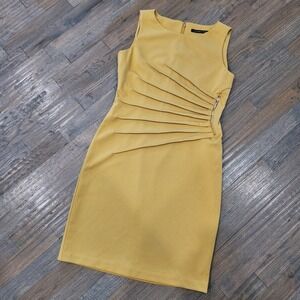 Ivanka Trump‎ Womens Size 6 Mustard Yellow Ruched Starburst Zipper Sheath Dress